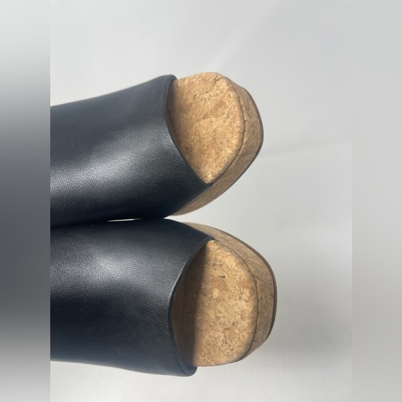 VINCE Wyatt Black Leather Platform Cork Heel Slide Sandal - Picture 8 of 9